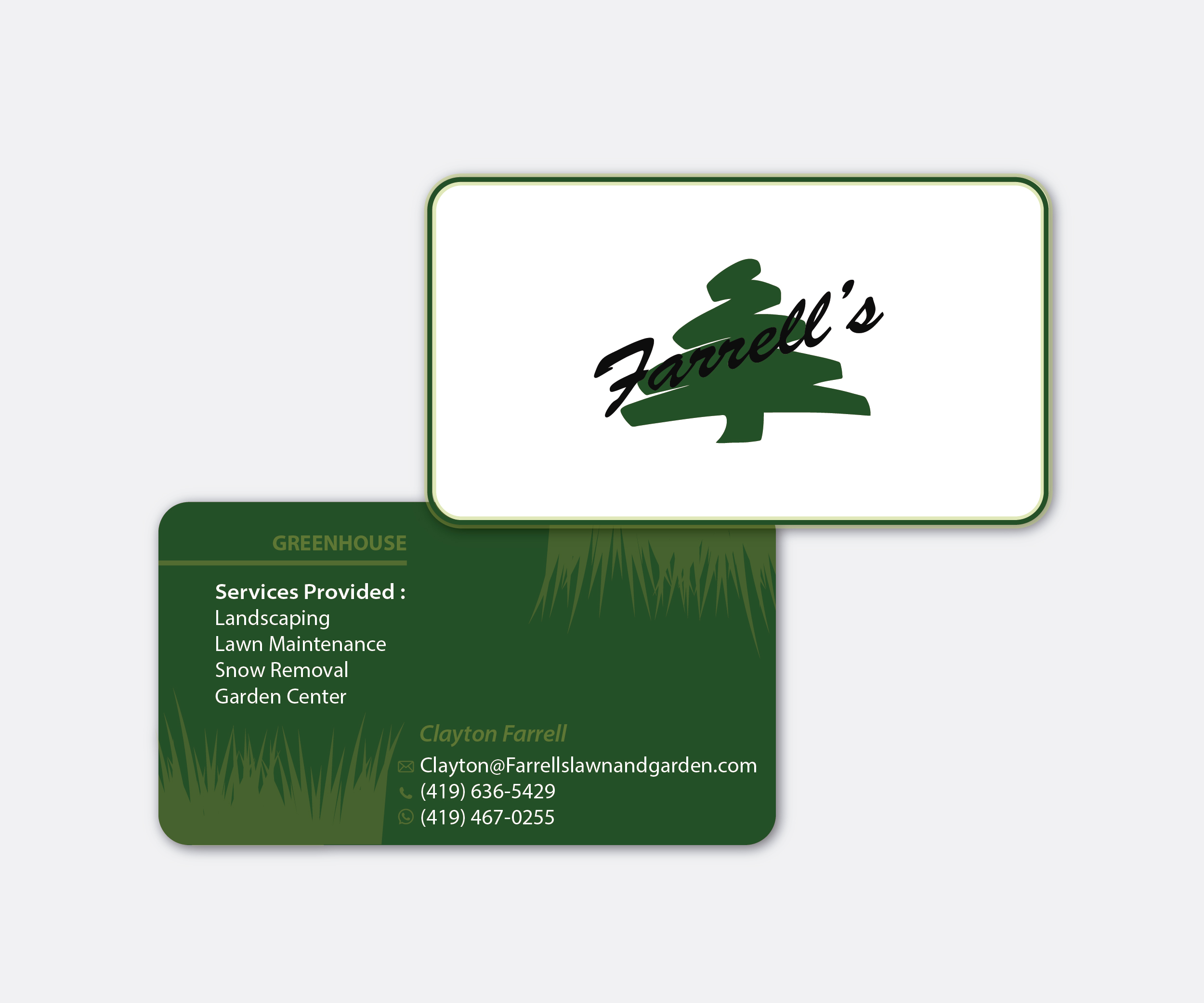 Business Card Design by Angeles Angelini 2 for Farrell's Lawn & Garden Center LLC | Design #23655844