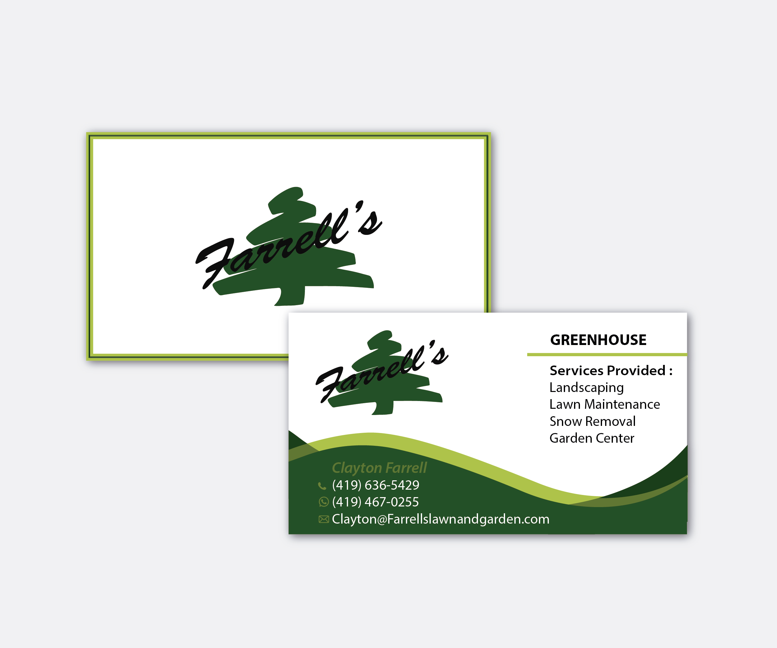 Business Card Design by Angeles Angelini 2 for Farrell's Lawn & Garden Center LLC | Design #23655907