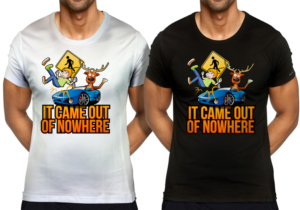 Deer Running Over Man With Car - T Shirt | T-shirt Design by juanjoseolivieri