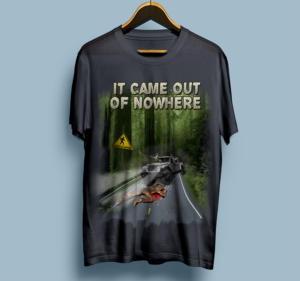 Deer Running Over Man With Car - T Shirt | T-shirt Design by dundun
