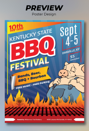 Kentucky State BBQ Festival's 10th ever event needs a Poster!  This Non-Profit is a blast | Poster Design by ZISGraphics