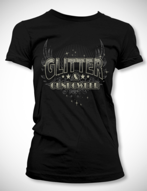 Sexy design for women shooting firearms class “Glitter and Gun Powder” | Diseño de Camiseta por Jonya