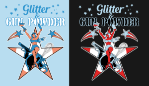 Sexy design for women shooting firearms class “Glitter and Gun Powder” | Diseño de Camiseta por Tomi Ax