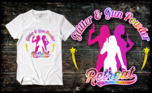 Sexy design for women shooting firearms class “Glitter and Gun Powder” | Diseño de Camiseta por Uprinteez