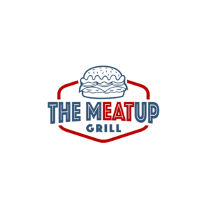 The Meat Up Grill  optional inserts can be: Burger and Salad, Rockaway Beach,  NY. I like the Phosphorus Inline Font in the past so similar fonts are welcome or to incorporate Phosphorus is good too.   | Logo Design by ddnsycrowd
