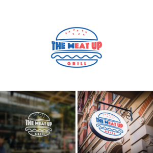 The Meat Up Grill  optional inserts can be: Burger and Salad, Rockaway Beach,  NY. I like the Phosphorus Inline Font in the past so similar fonts are welcome or to incorporate Phosphorus is good too.   | Logo Design by Graphic Bricks