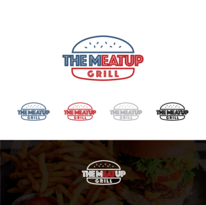 The Meat Up Grill  optional inserts can be: Burger and Salad, Rockaway Beach,  NY. I like the Phosphorus Inline Font in the past so similar fonts are welcome or to incorporate Phosphorus is good too.   | Logo Design by Maxo-Biz
