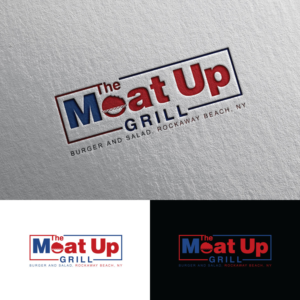 The Meat Up Grill  optional inserts can be: Burger and Salad, Rockaway Beach,  NY. I like the Phosphorus Inline Font in the past so similar fonts are welcome or to incorporate Phosphorus is good too.   | Logo Design by Rii