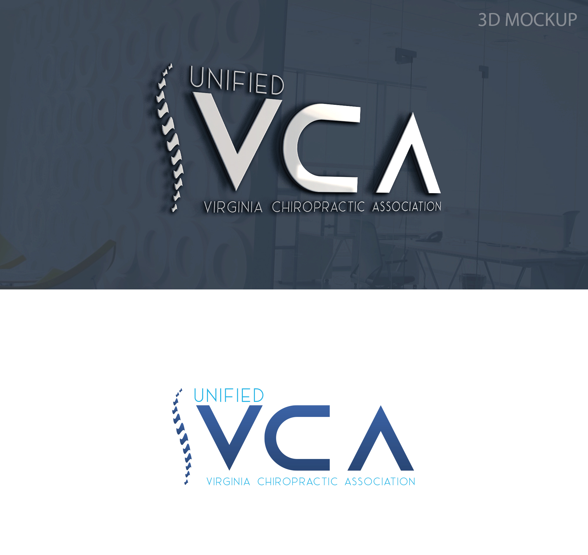 Logo-Design von Rickyy für Virginia Chiropractic Association (dba Unified Virginia Chiropractic Association, Unified VCA, UVCA) | Design #23749827