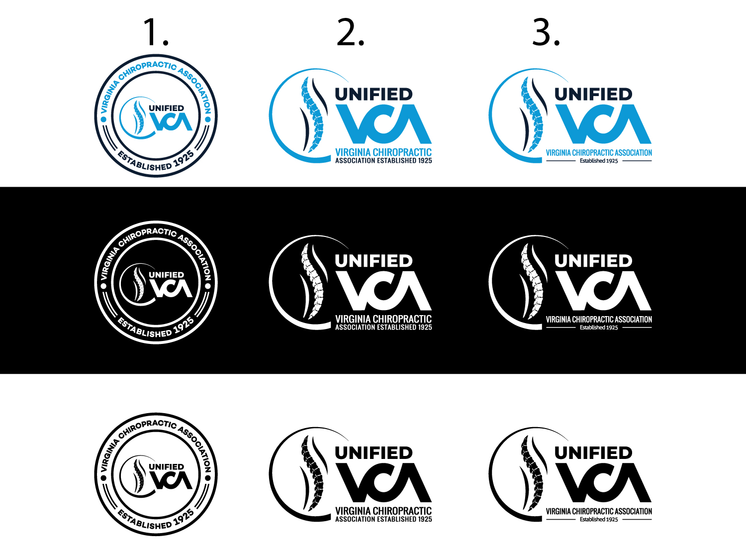 Logo Design by artcircles for Virginia Chiropractic Association (dba Unified Virginia Chiropractic Association, Unified VCA, UVCA) | Design #25104201