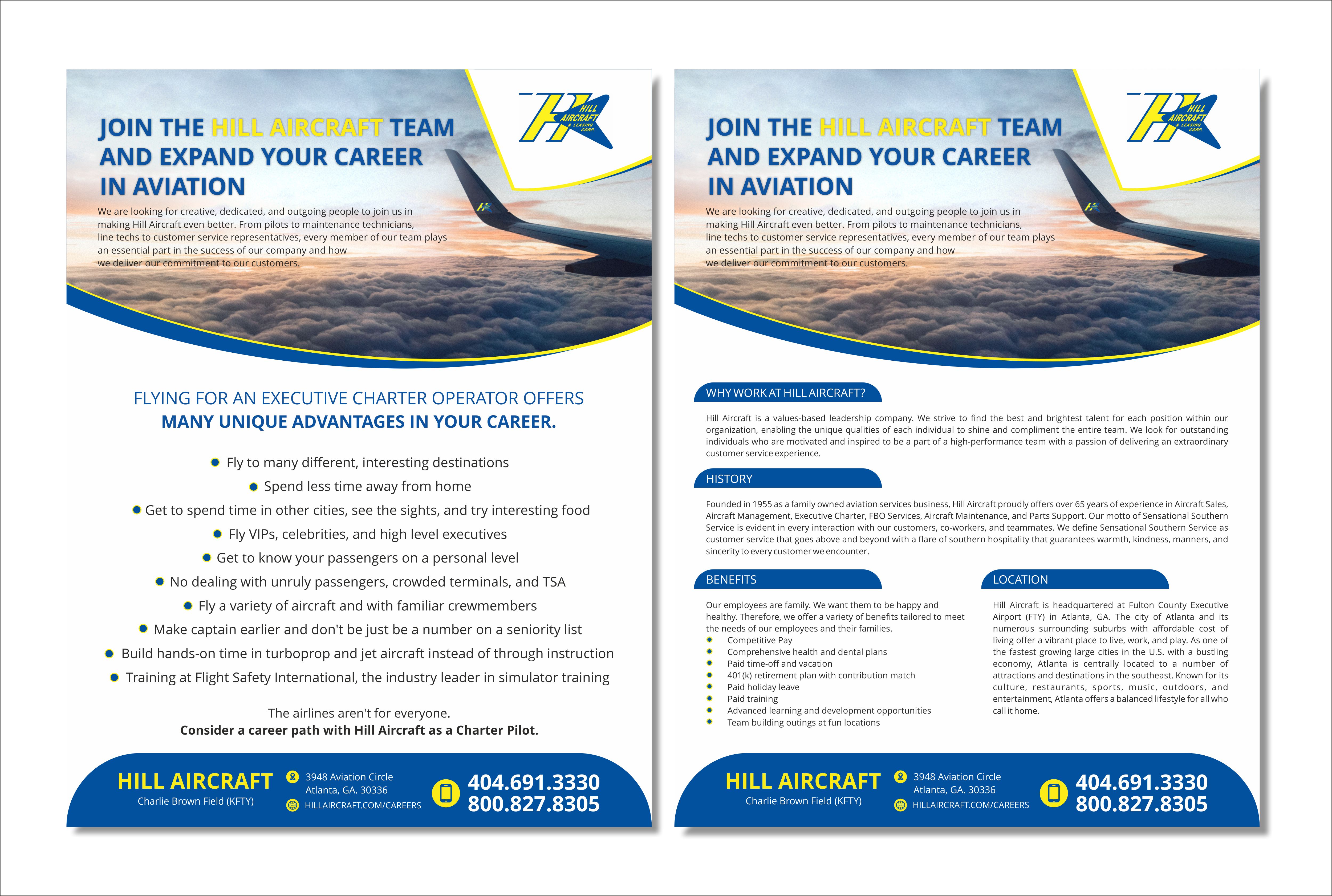 Flyer Design by Fine Graphics House for Hill Aircraft | Design #23702612