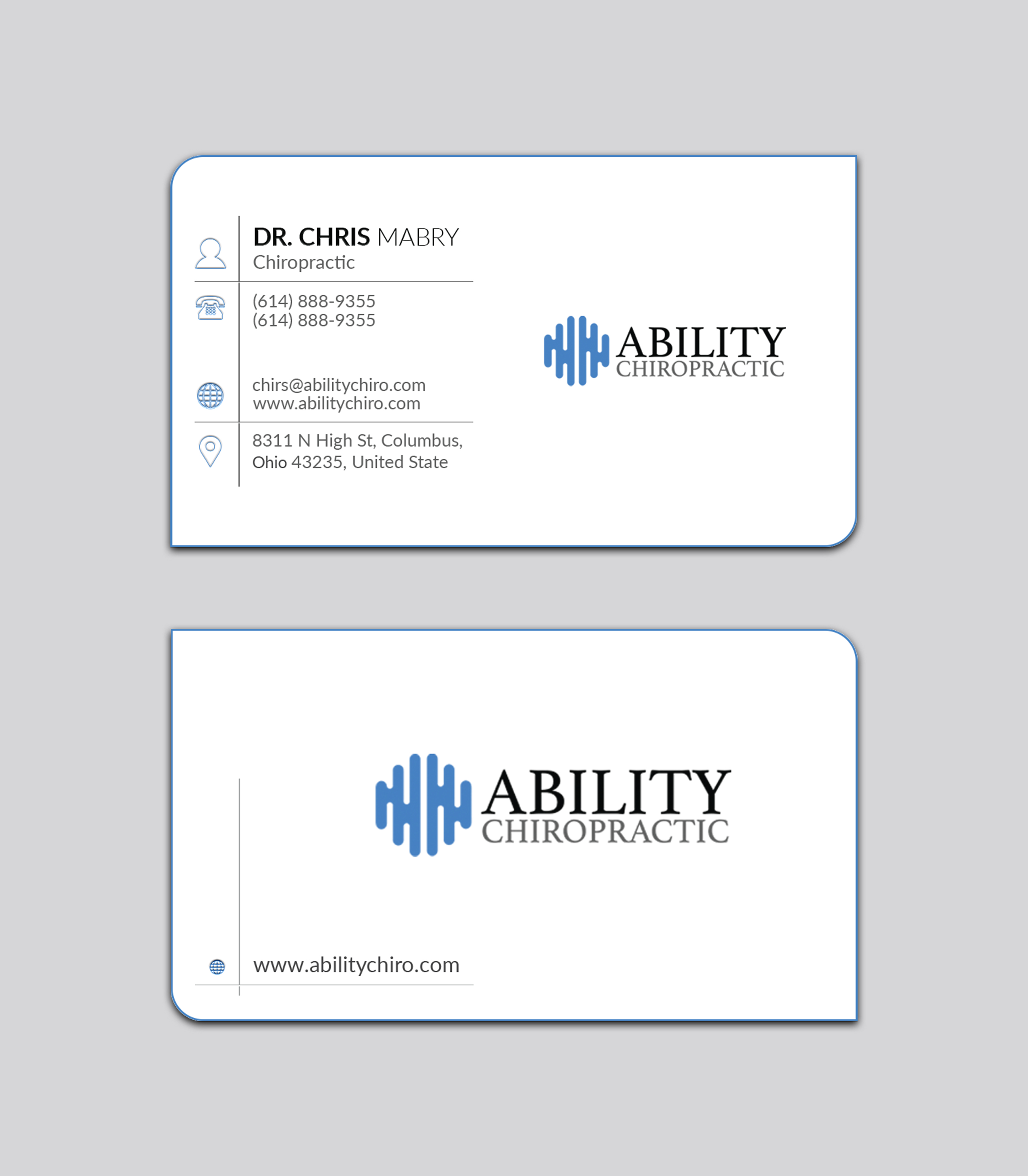 Business Card Design by Jahidul for Ability Chiropractic | Design #23750215