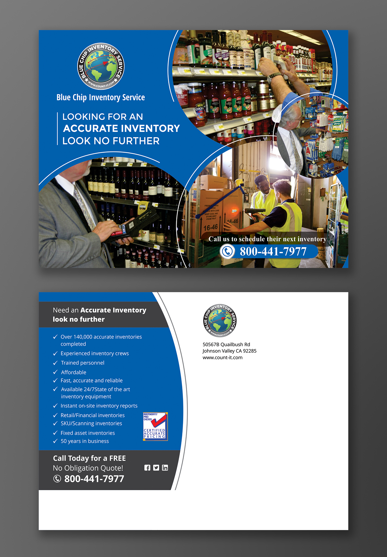 Postcard Design by ecorokerz for Blue Chip Inventory Service International | Design #23771561