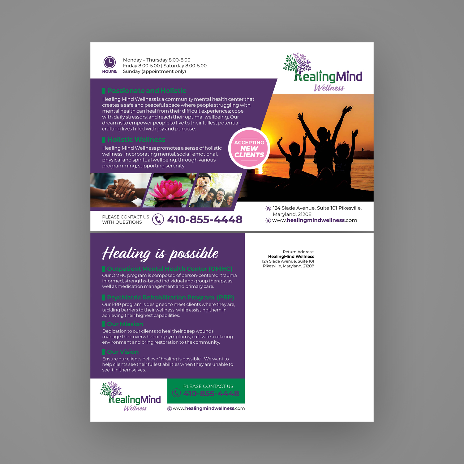 Postcard Design by Mariyam Khan for Healing Mind Wellness, LLC | Design #23801297
