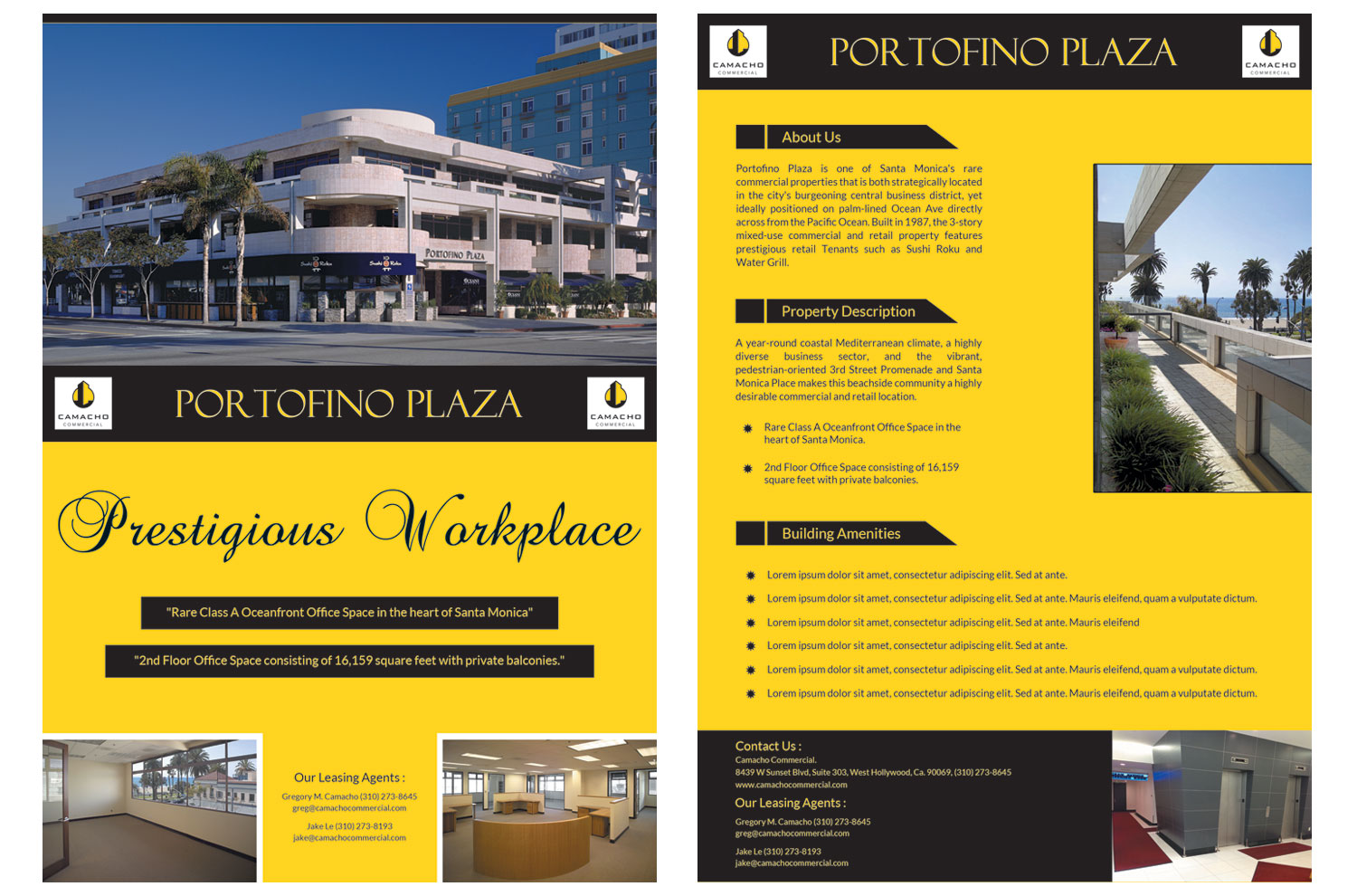 bold modern flyer design for camacho commercial real estate yellow commercial real estate flyer