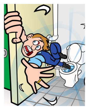 A toilet cartoon of a toilet flushing  powerfully.  | Graphic Design by kaiser77