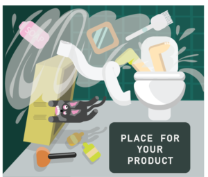 A toilet cartoon of a toilet flushing  powerfully.  | Graphic Design by Indre Ta