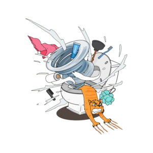 A toilet cartoon of a toilet flushing  powerfully.  | Graphic Design by cahayafatimah