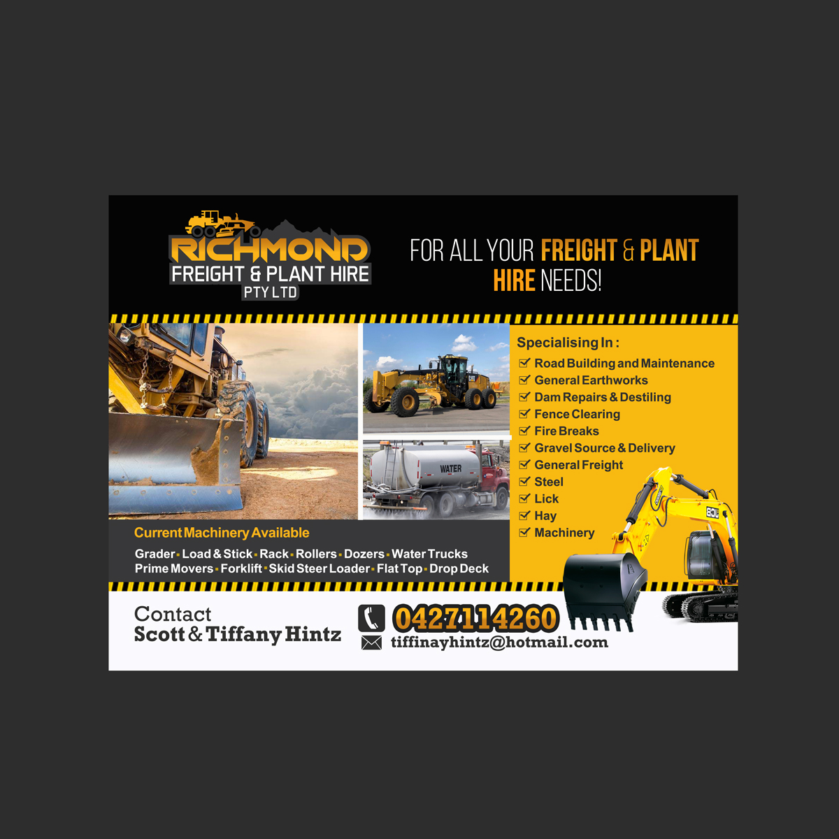 Flyer Design by NatPearlDesigns for Richmond Freight & Plant Hire Pty Ltd  | Design #23837752