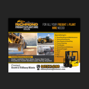 Diseño de Flyer por NatPearlDesigns para Richmond Freight & Plant Hire Pty Ltd  | Diseño #23852489