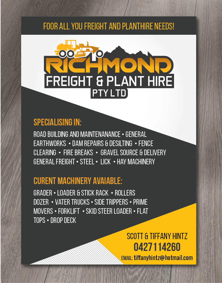 Flyer Design by alex989 for Richmond Freight & Plant Hire Pty Ltd  | Design #23835338