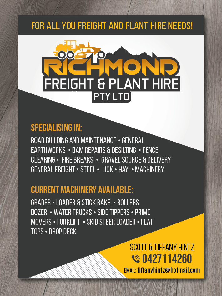 Flyer Design by alex989 for Richmond Freight & Plant Hire Pty Ltd  | Design #23836741