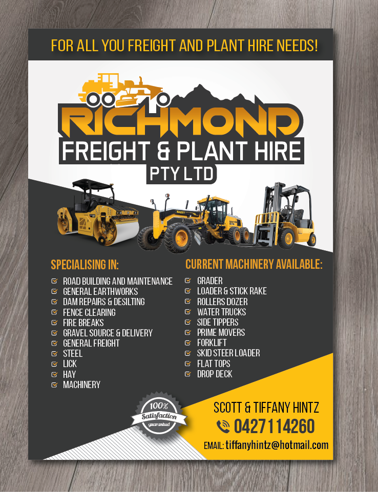Flyer Design by alex989 for Richmond Freight & Plant Hire Pty Ltd  | Design #23836742