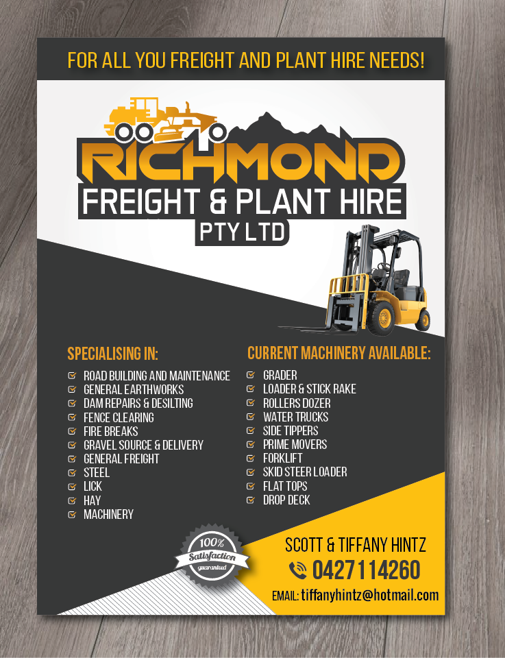 Flyer Design by alex989 for Richmond Freight & Plant Hire Pty Ltd  | Design #23836743