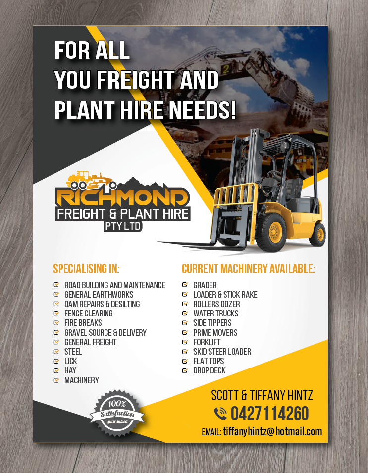 Flyer Design by alex989 for Richmond Freight & Plant Hire Pty Ltd  | Design #23836744
