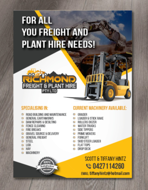 Flyer Design by alex989 for Richmond Freight & Plant Hire Pty Ltd  | Design: #23836744