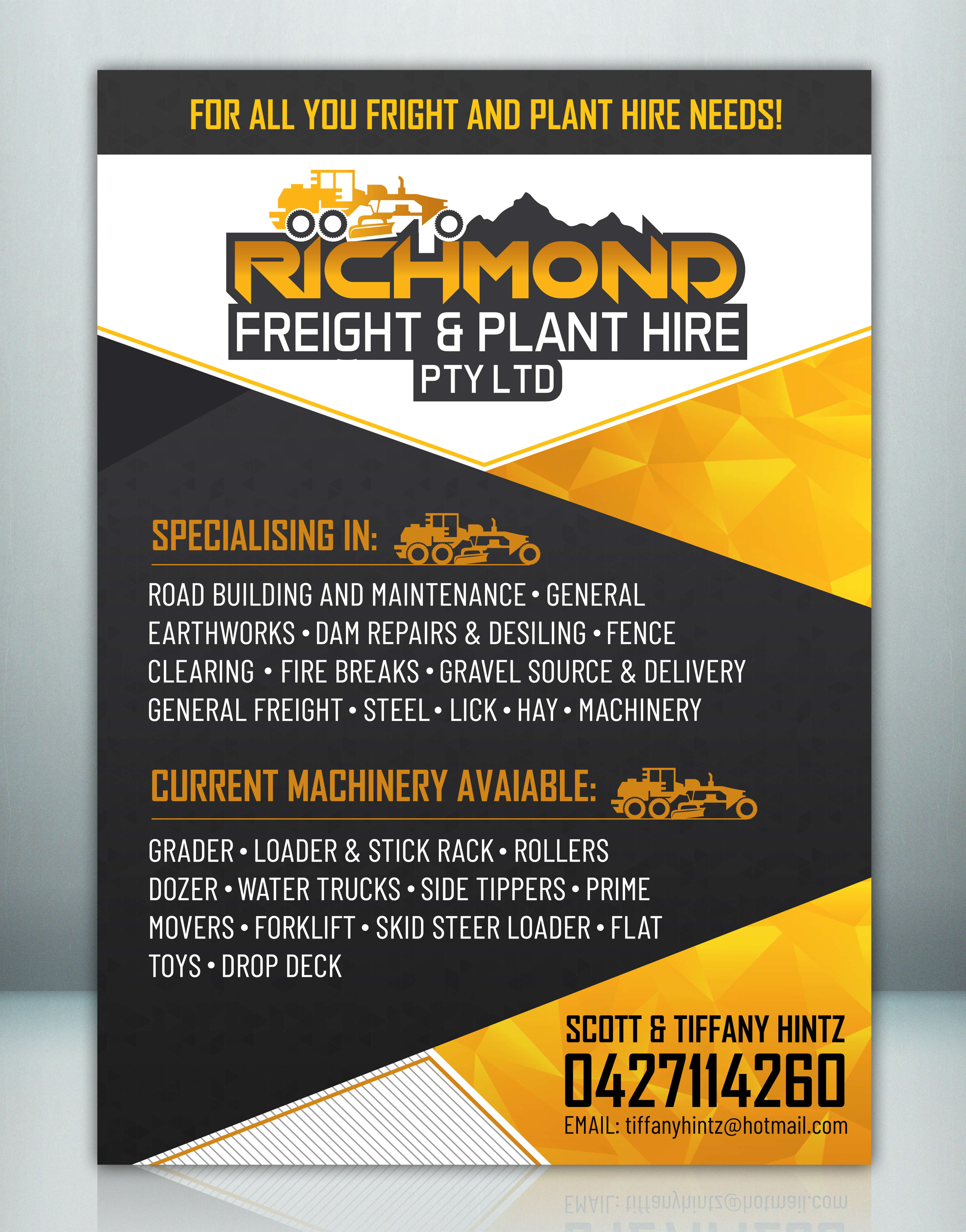 Flyer Design by SAI DESIGNS for Richmond Freight & Plant Hire Pty Ltd  | Design #23840236