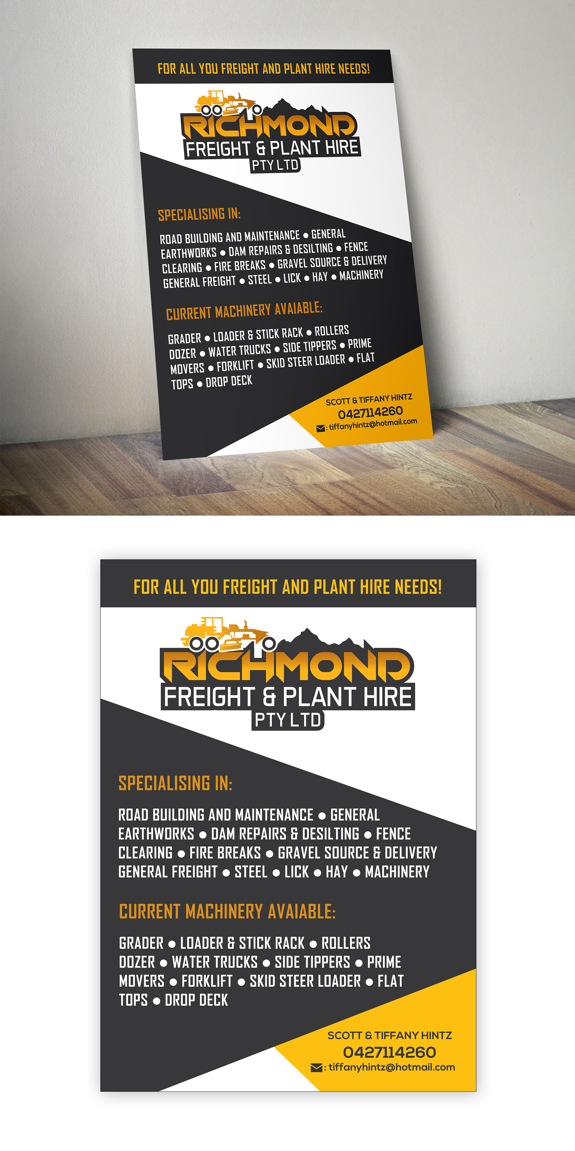 Flyer Design by graphic.ghy for Richmond Freight & Plant Hire Pty Ltd  | Design #23847528