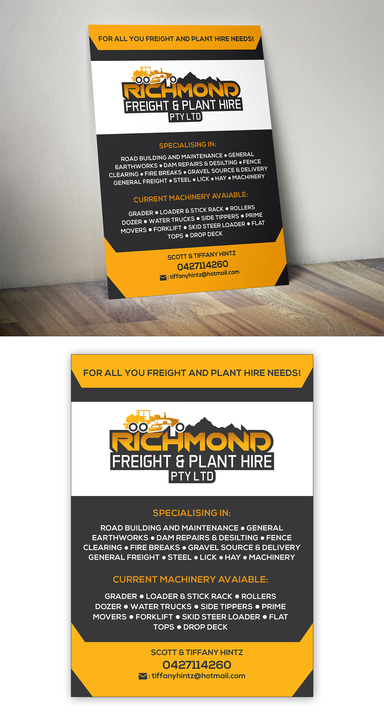 Flyer Design by graphic.ghy for Richmond Freight & Plant Hire Pty Ltd  | Design #23847946