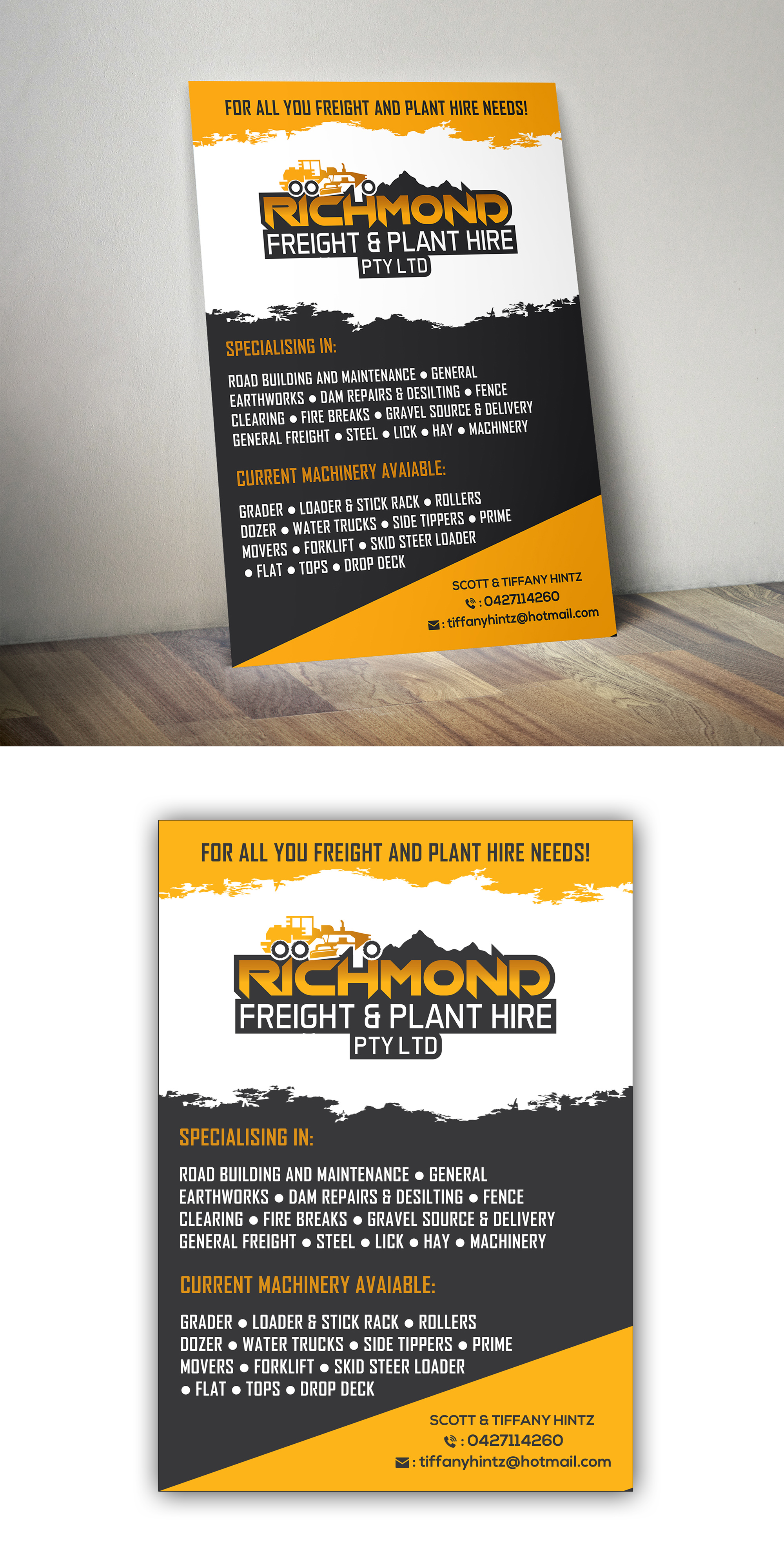 Flyer Design by graphic.ghy for Richmond Freight & Plant Hire Pty Ltd  | Design #23848394