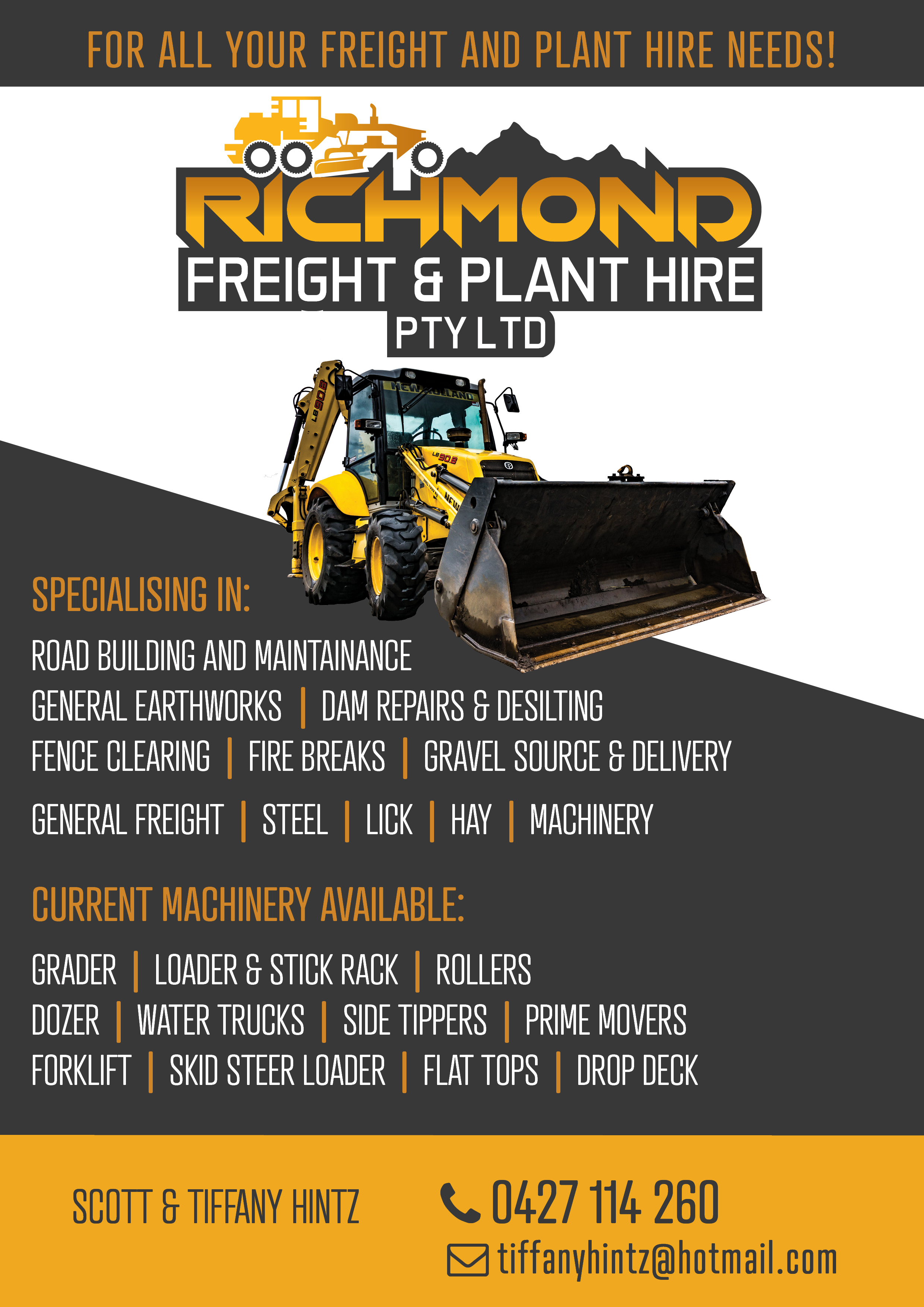 Flyer Design by Skybluedesignstudio for Richmond Freight & Plant Hire Pty Ltd  | Design #23842446