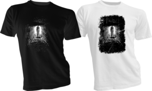 A person walking out of the dark and into the light  | T-shirt Design by bacujkov