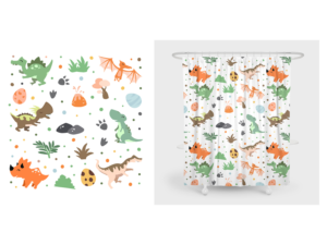 Unique Dinosaur design for a boy's shower curtain product | Design Graphique par Slant Line Media