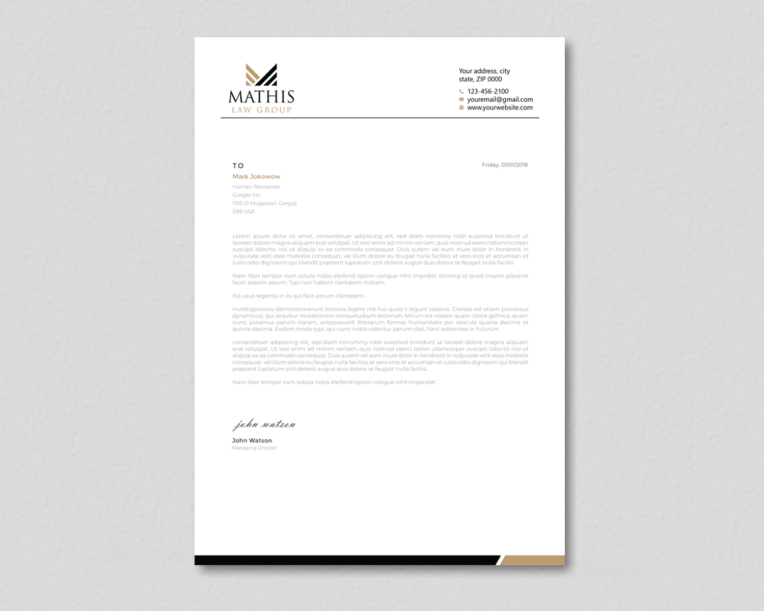 Letterhead Design by LAXMI DESIGNHUB for Mathis Law Group  | Design #23955251