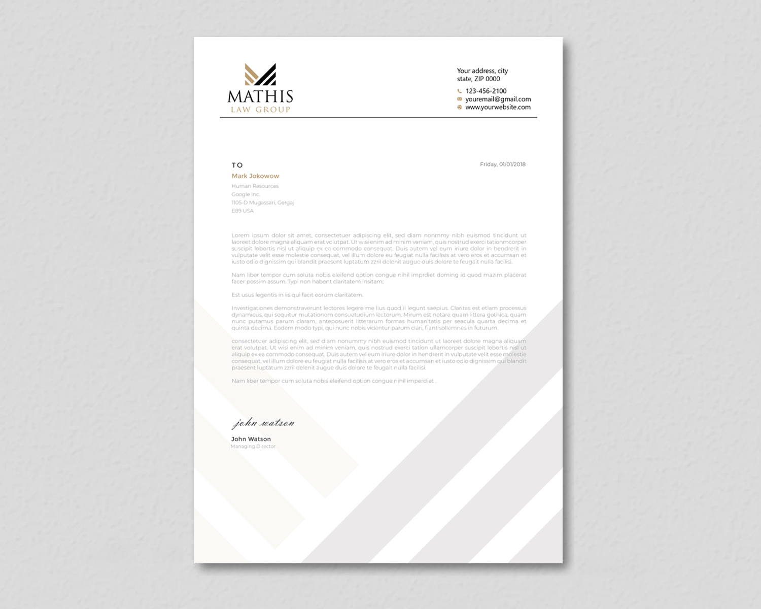 Letterhead Design by LAXMI DESIGNHUB for Mathis Law Group  | Design #23955252