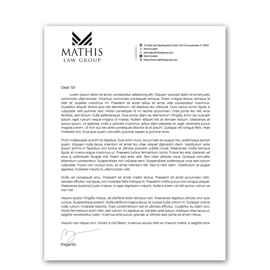 Letterhead Design by Rupok 3 for Mathis Law Group  | Design #23946349