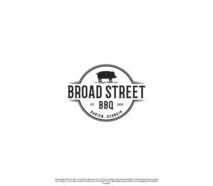 Broad Street BBQ,  Darien, Georgia, Est. 2020......Maybe the pig shape or pig has the Est.2020 on it, with  Broad Street BBQ on top and Darien, Georgia below | Logo Design by GBDESIGN