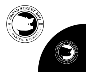 Broad Street BBQ,  Darien, Georgia, Est. 2020......Maybe the pig shape or pig has the Est.2020 on it, with  Broad Street BBQ on top and Darien, Georgia below | Logo Design by GoodTimes$$$