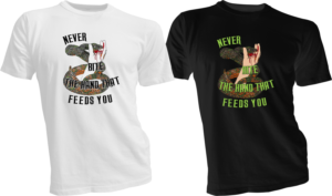 A Snake design with the words Never Bite the Hand T SHIRT  | Diseño de Camiseta por bacujkov