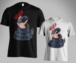 A Snake design with the words Never Bite the Hand T SHIRT  | Diseño de Camiseta por Andi Yan