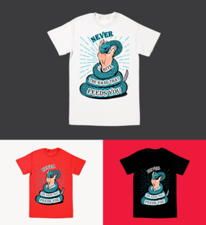 A Snake design with the words Never Bite the Hand T SHIRT  | Diseño de Camiseta por typeo1978
