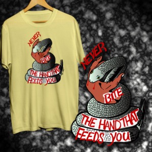 A Snake design with the words Never Bite the Hand T SHIRT  | T-shirt Design by Nadz10