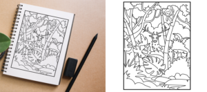Line drawings for colouring for 2-5-year-old children: Forests, trees and animals | Graphic Design by SAI DESIGNS