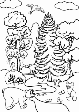 Line drawings for colouring for 2-5-year-old children: Forests, trees and animals | Design Graphique par OroojF