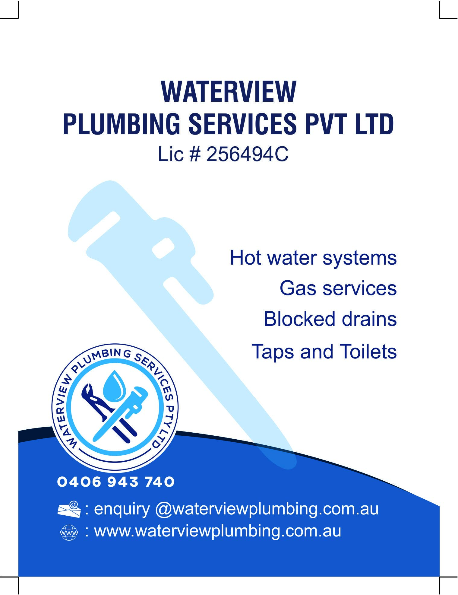 Business Card Design by ABILASH for waterview plumbing | Design #24095625