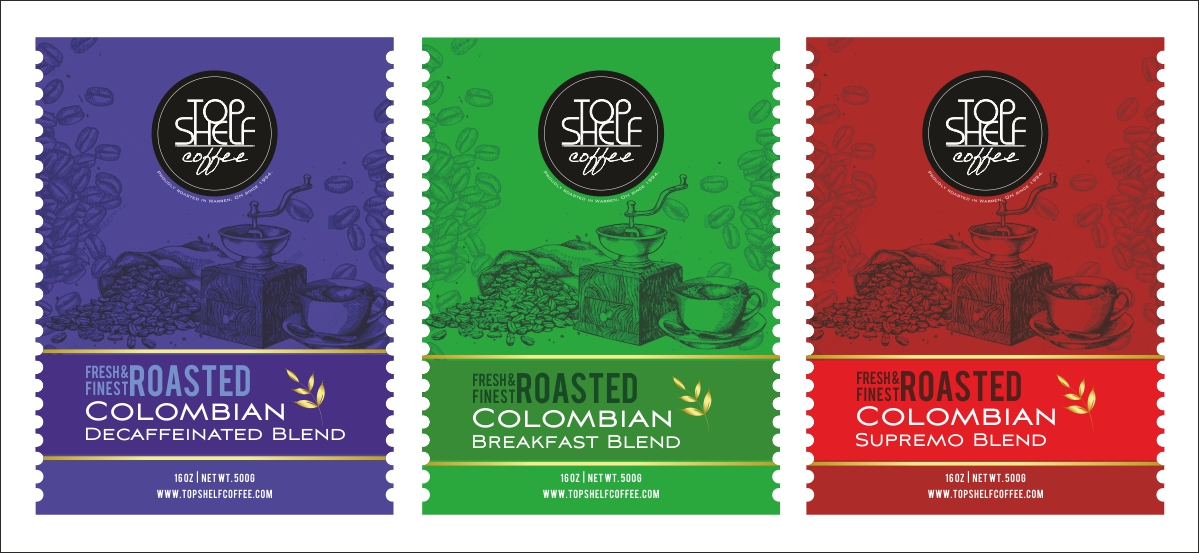 Label Design by Savitra for Top Shelf Coffee | Design #24158248